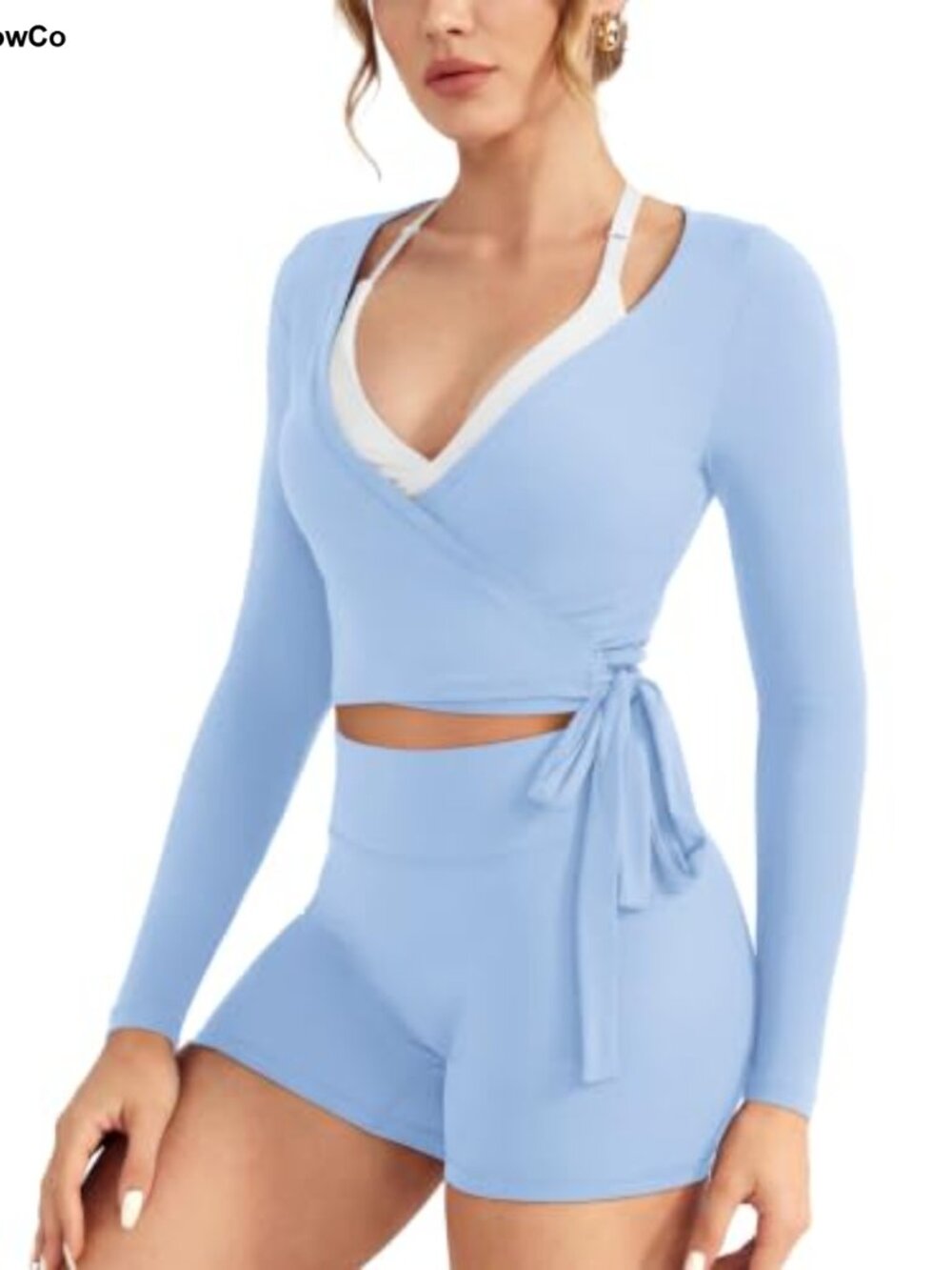 Women's Ballet Wrap Top Long Sleeve Plunge Neck Dance Shirt